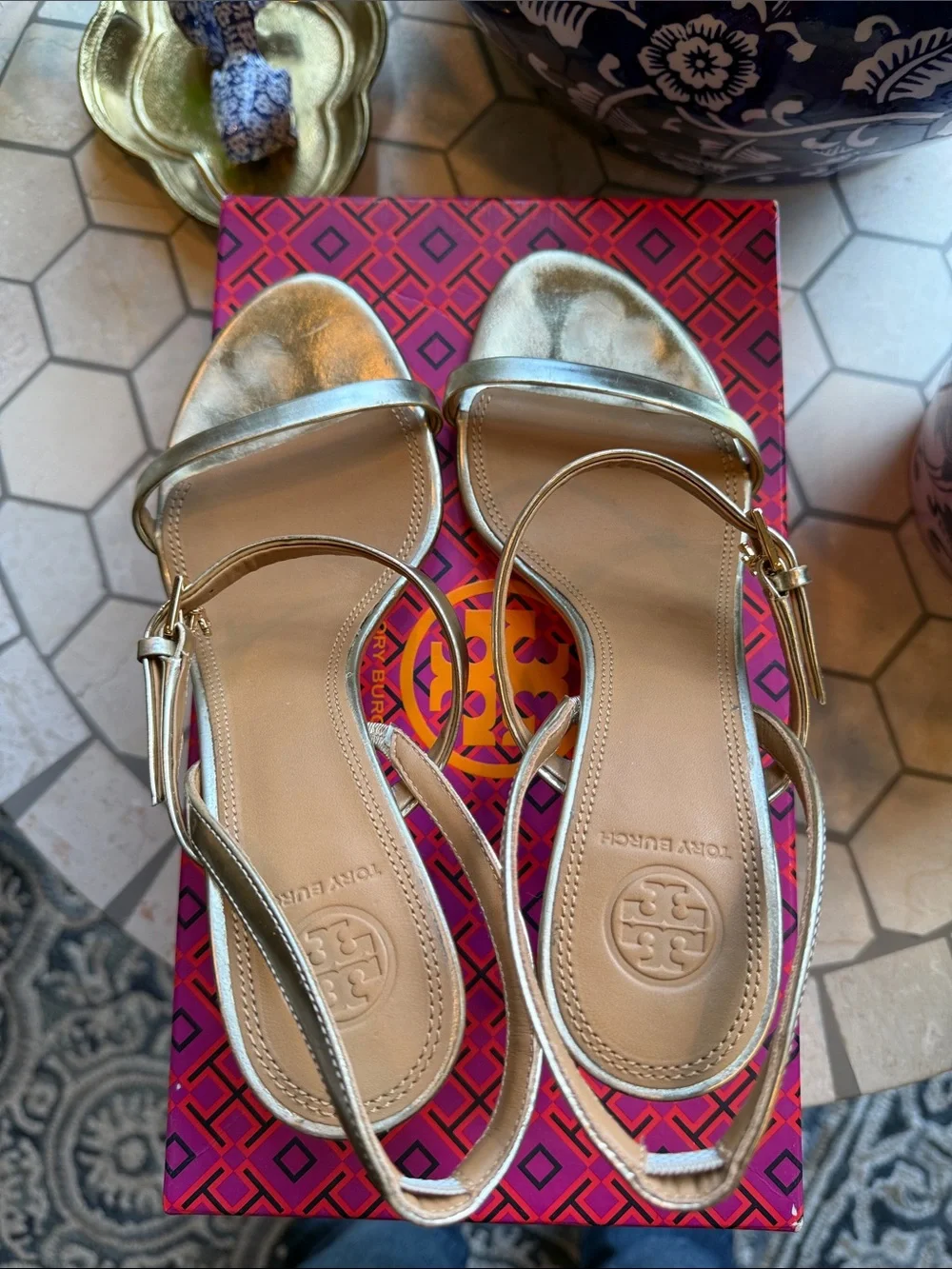⭐️ Tory Burch Penelope 65MM Slingback Sandals Mirror Metallic